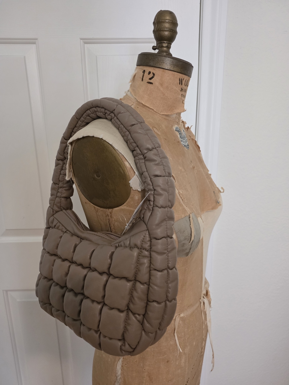 Source Unknown Quilted Puffer Satchel in Taupe